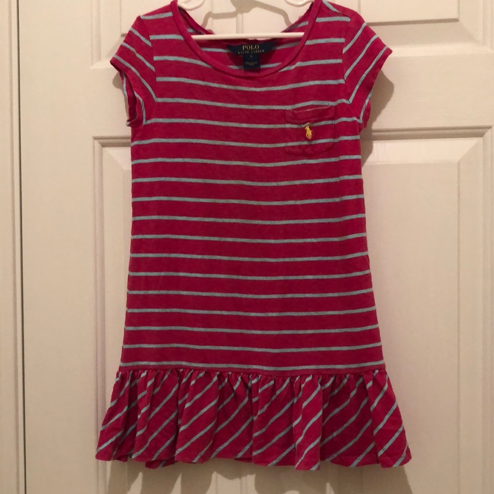 Polo Ralph Lauren pink dress with blue stripes girls size 6